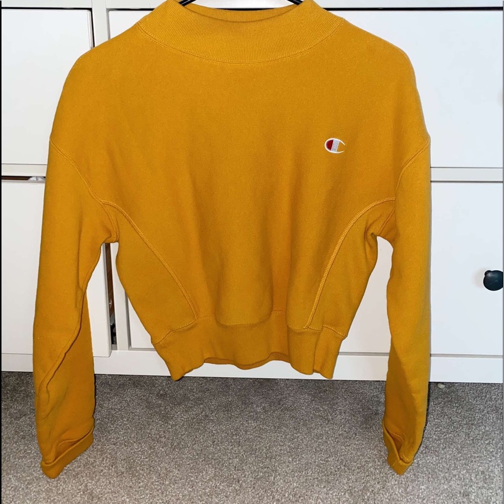 yellow champion mock neck cropped sweatshirt